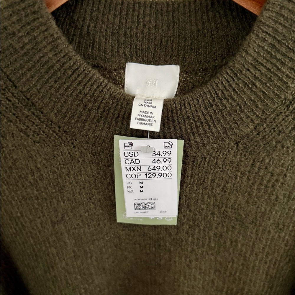 H&M Sweater Dress M Khaki Green Oversized Crewneck Soft Knit NWT - Picture 3 of 7